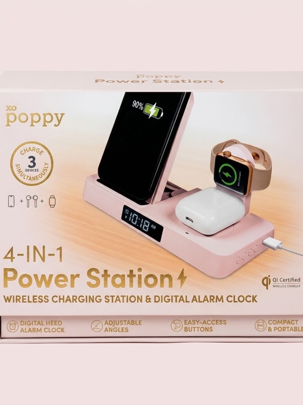 NWT xo poppy Pink 4-in-1 Wireless Charging Station